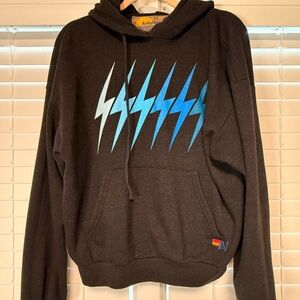 Aviator Nation Charcoal Hoodie with Electric Blue Bolts